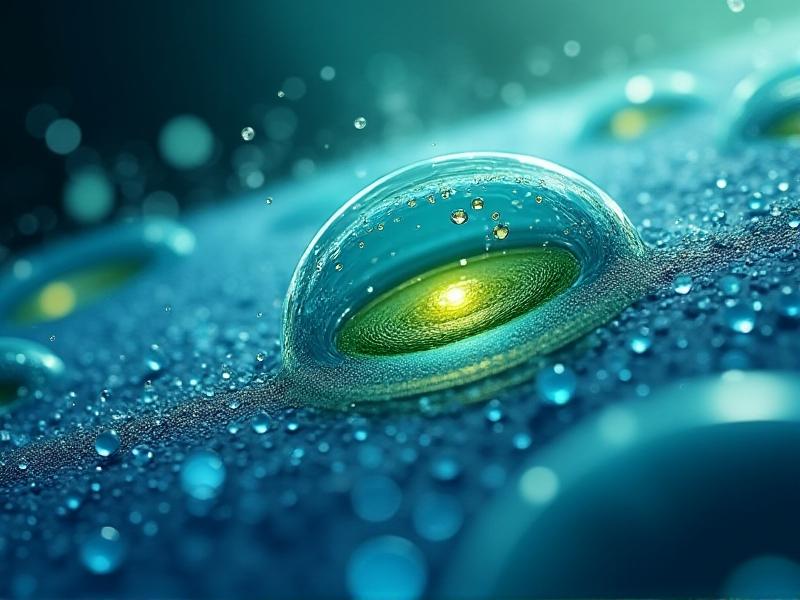 A microscopic view of cells under the influence of hydrostatic pressure, showing fluid movement across membranes. The image features a close-up of cell structures with a gradient of blue and green hues, highlighting the dynamic nature of cellular processes.