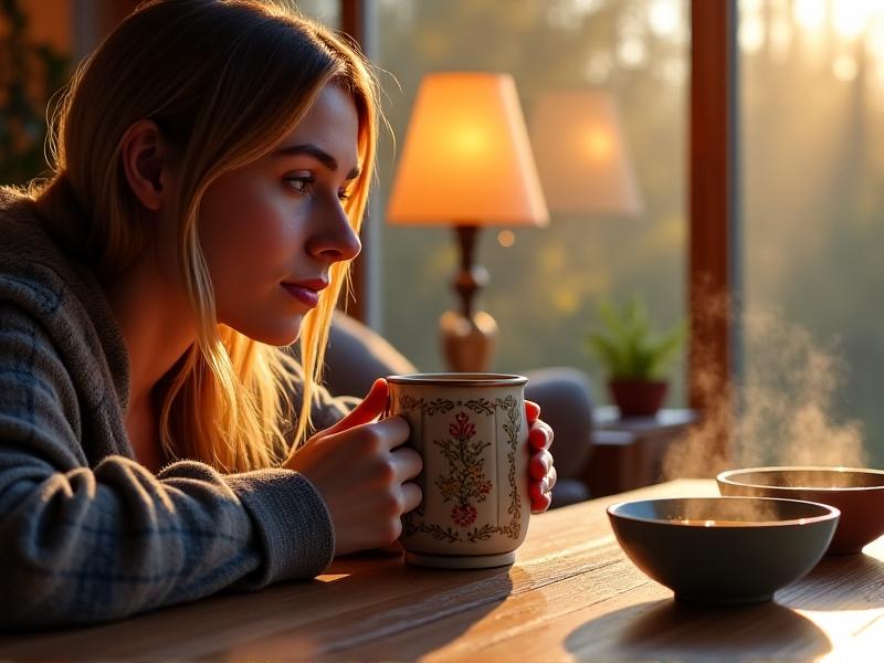 A person drinking warm water from a ceramic mug on a wooden table, with a bowl of soup in the background, contrasted with another person drinking cool water from a sports bottle while standing outdoors in the sun, emphasizing the different contexts for hydration.