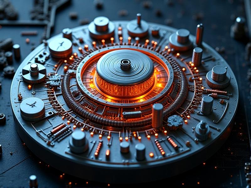 A detailed cross-sectional view of a Variable Current Resistance Machine, showcasing its internal components, including resistors, control circuits, and sensors. The image highlights the precision engineering and complex mechanisms involved in its operation.