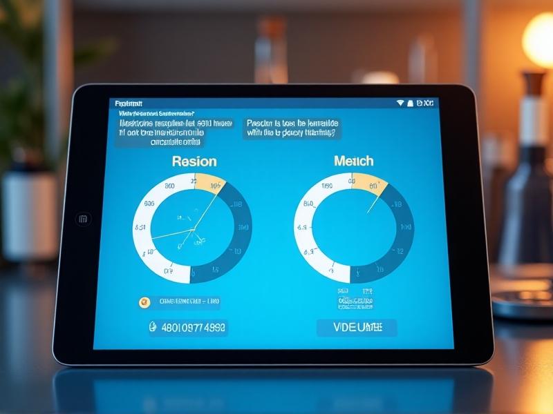 A digital interface of a hydrogen peroxide dilution calculator displayed on a tablet screen, showing input fields for initial concentration, desired concentration, and volume. The image highlights the ease and efficiency of using digital tools for accurate dilution.