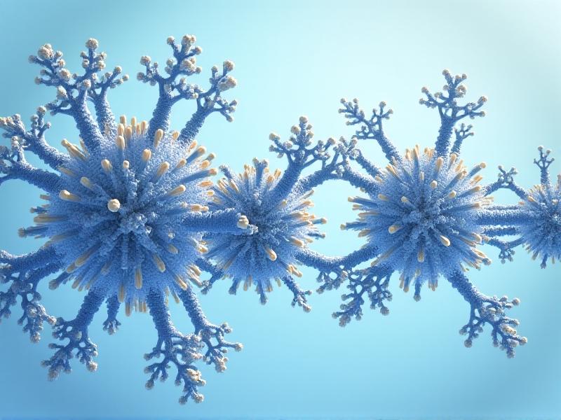 A detailed diagram illustrating the process of enzyme action. The diagram shows an enzyme molecule binding to a substrate molecule, forming an enzyme-substrate complex. The substrate is then broken down into smaller molecules, which are released. The background is a light blue, with labels and arrows indicating the steps of the process.